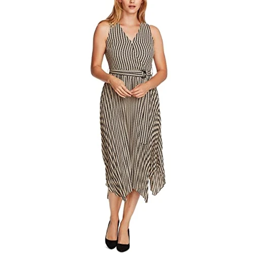 Womens Handkerchief Hem Midi Wrap Dress Tan 6