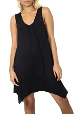 Womens Hanky Hem Stretchy Ruched Sleeveless Top Flared Swing Mini Dress Swing Dress Black Plus Size (UK 16/18) Womens Hanky Hem Stretchy Ruched Sleeveless Top Flared Swing Mini Dress Swing Dress Black Plus Size (UK 16/18)