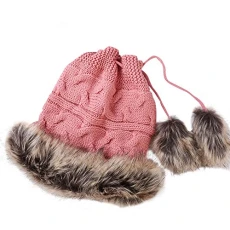 Women's Hat Winter Thicker Keep Warm Knitted Hat Outdoor Windproof Cold Hat Pink