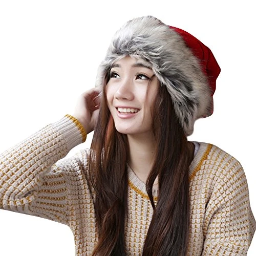 Women's Hat Winter Thicker Keep Warm Knitted Hat Outdoor Windproof Cold Hat Red