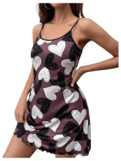 Women's Heart Print Nightdress Soft Cami Nighties Scoop Neck Chemise Nightgowns Sleeveless Sleepwear Dusty Purple M