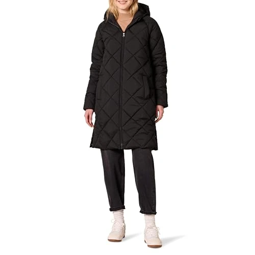 Women's Heavyweight Diamond Quilted Knee Length Puffer Coat, Black, S