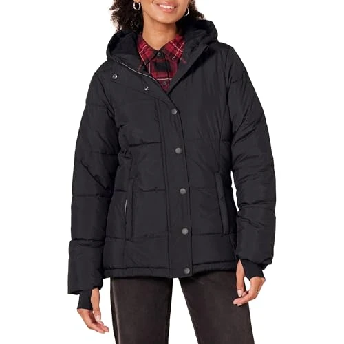 Women's Heavyweight Long-Sleeve Hooded Puffer Coat (Available in Plus Size), Black, 6XL Plus