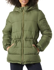 Women's Heavyweight Puffer Jacket with Drawstring Waist, Olive, XL Women's Heavyweight Puffer Jacket with Drawstring Waist, Olive, XL