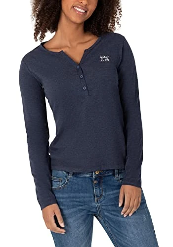 Women's Henley long-sleeved shirt, Dark Blue Melange, XL