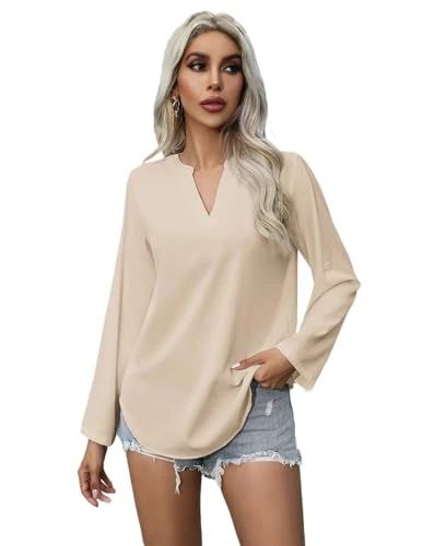 Women's Henley Neck Blouse, Long Sleeve Shirt Blouse, Elegant Causal 3/4 Sleeve Shirt, Fashion Busin