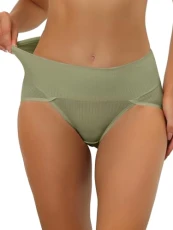 Women's Hi-Cut Ribbed High Waist Tummy Control Underwear, Available in Plus Size Pea Green XL Women's Hi-Cut Ribbed High Waist Tummy Control Underwear, Available in Plus Size Pea Green XL