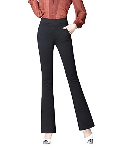Womens High-Elastic-Waist Slim Fit Flare Trouser Stretch Casual Pants Office Work Formal Trousers Black XL