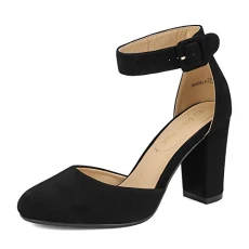 Womens High Heels Closed Toe Court Shoes Block Ankle Strap Ladies Sandals for Wedding,Size 7.5,Black/Nubuck,Angela