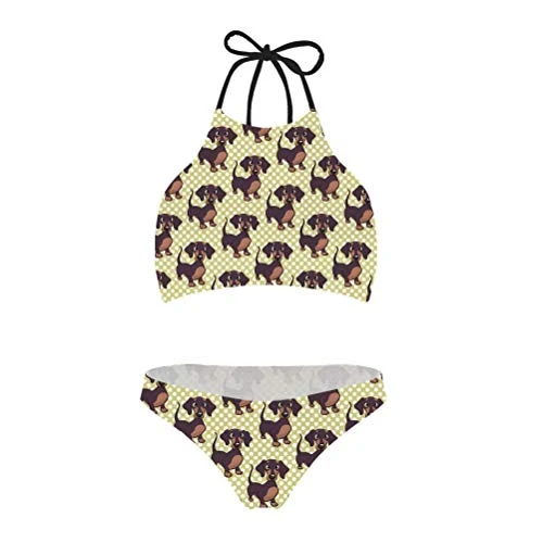 Women's High Neck Bikini Set Teen Girls Swimsuit Suits Two Piece Dachshund