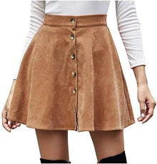 Women's High Waist Corduroy A-line Slim fit Button Casual Mini Skirt (UK 8, Khaki) Women's High Waist Corduroy A-line Slim fit Button Casual Mini Skirt (UK 8, Khaki)