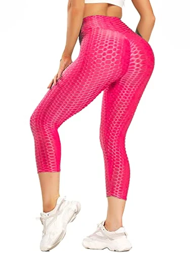 Women’s High Waist ¾ Gym Workout Honeycomb TikTok Leggings Scrunch Butt Lifting Sports Tummy Cont