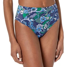 Women's High Waist High Leg Bikini Bottom, Deep Blue Paisley, 16