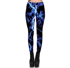 Women's High Waist Lightning Print Pants Workout Yoga Leggings Athletic Tummy Control Casual Pants Navy Blue Women's High Waist Lightning Print Pants Workout Yoga Leggings Athletic Tummy Control Casual Pants Navy Blue