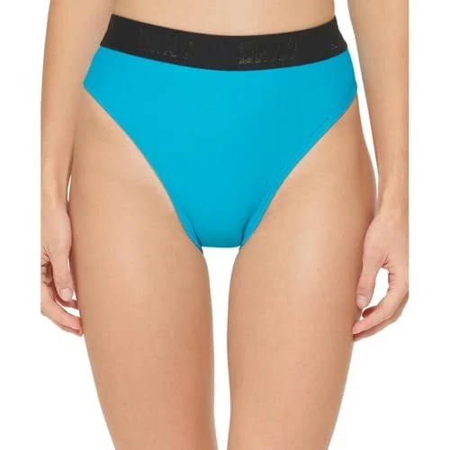Women's High-Waist Logo Bikini Bottoms, Black/Blue, S