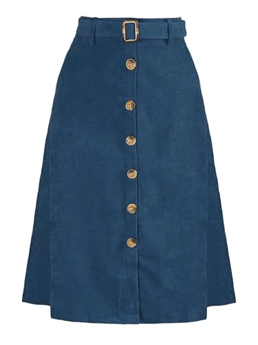 Women's High Waist Midi Skirts A-Line Button Front Belted Corduroy Skirt Peacock Blue M