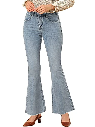 Women's High Waist Slash Pocket Wide Leg Denim Jeans Blue S
