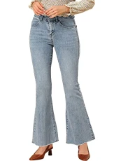 Women's High Waist Slash Pocket Wide Leg Denim Jeans Blue S
