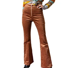 Women's High Waist Soft Slim Casual Pants Zipper Front Faux Suede Flared Pants Brown Women's High Waist Soft Slim Casual Pants Zipper Front Faux Suede Flared Pants Brown