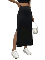 Women's High Waist Split Bodycon Pencil Midi Skirt Casual Long Skirts Black S
