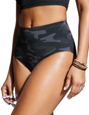 Women's High Waist Swim Bottom Full Coverage Swimsuit Briefs Tummy Control Tankini Bikini Bottoms Jungle Camouflage Gray 12
