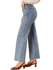 Women's High Waist Vintage Stretch Ankle Straight Leg Denim Jeans Blue 4
