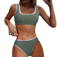 Women's High Waisted Bikini Sets Two Piece Swimsuit Scoop Neck Textured High Cut Bathing Suits Girls Teen Swimsuits (Mint Green, S)
