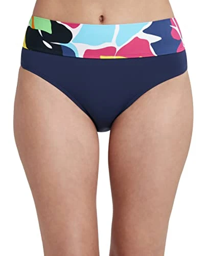 Women's High Waisted Fold Over Swimsuit Bottom Bikini, Lime/Multi, Large