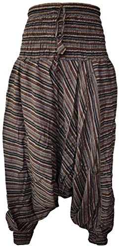 Womens Hippie Striped Low Crotch Aladdin Harem Yoga Trousers Brown
