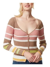 Womens Hollie Striped Button-Down Cardigan Sweater, Chanterelle Stripe, L Womens Hollie Striped Button-Down Cardigan Sweater, Chanterelle Stripe, L