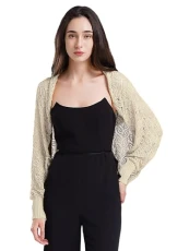 Women's Hollow Out Knitted Cardigan Bolero Shrugs for Evening Dress Long Sleeve Lightweight Open Front Shawl Beige One Size Women's Hollow Out Knitted Cardigan Bolero Shrugs for Evening Dress Long Sleeve Lightweight Open Front Shawl Beige One Size