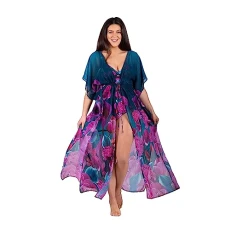 Womens Honolulu Maxi Kaftan Beach Dress (Teal, S/M)