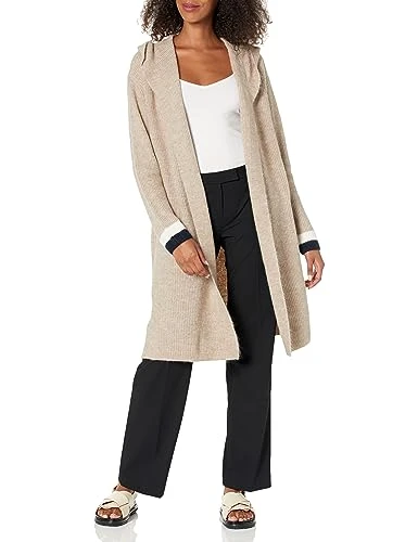 Women's Hood Kimono Cardigan Sweater, Heather Caribou Multi, M
