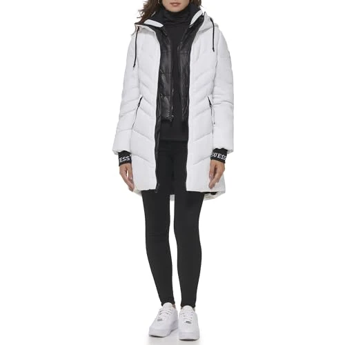 Women's Hooded Cold Weather Water Resistant Coat Down Alternative, White, XL