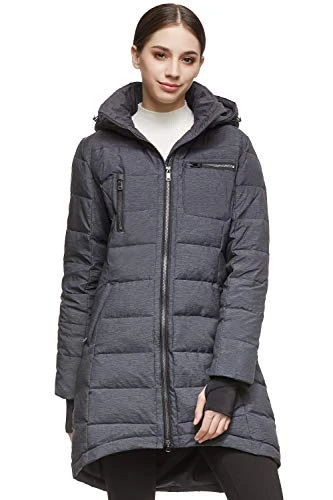 Women's Hooded Down Jacket Mid-Length Quilted Comfort Coat Warm Winter Outwear Darkgrey M