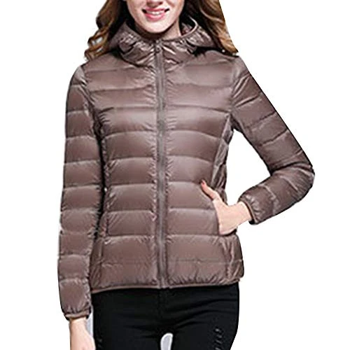 Women's Hooded Down Jacket Packable Lightweight Coats Camel 3XL