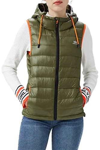 Women's Hooded Light Down Vest Packable Bubble Jacket Ultra Outdoor Puffer Gilet Green M