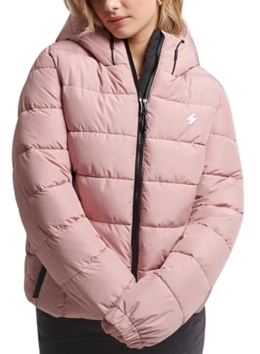 Women's Hooded Spirit Sports Puffer Jacket, Vintage Blush Pink, UK 12