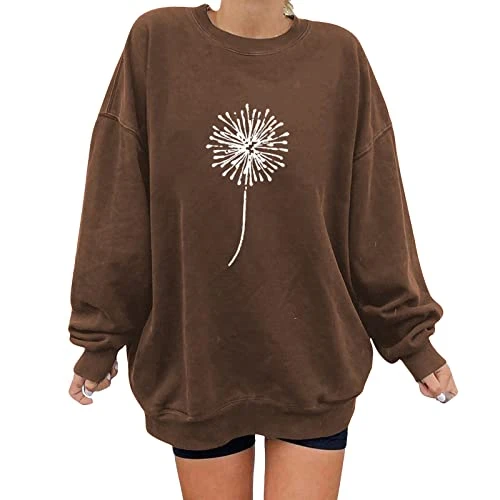 Women's Hoodie Hooded Women's Sweatshirt Loose Crew Neck Long Sleeve Casual Loose Pullover Top Zip Hoodie Oversized, brown, L