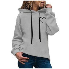 Women's hoodie long sleeve sweatshirt pullover with long sleeves, printed, with hood, women's hoodies and sweatshirts, women's hooded sweatshirt, basic sweater hoodie, gray, S
