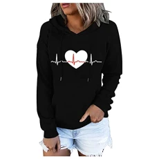 Women's Hoodie Long Sleeve Sweatshirt Women's Pullover Casual Pocket Drawstring Long Sleeve Hoodie Printed Pullover Hoodie Women Cotton Hoodies Crew Neck, K2 black, M