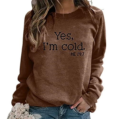 Women's Hoodie Sweatshirt Pullover Blouse Sleeve Shirts Long Printed Women's Top Women's Blouse Zip Up Hoodie, coffee, M