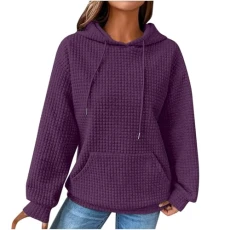 Women's Hoodies Jumpers for Women Long Sleeve Waffle Solid Color Tops Drawstrings Pullover Sweaters Ladies Lightweight Autumn Blouse Sweatshirts with Kangaroo Pocket(A4-Dark Blue,M)