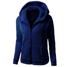 Women’s Hoodies Oversized Teddy Fleece Autumn Winter Sweatshirts Fall Full Zip Up Coats with Hooded Long Sleeve Warm Outwear Ladies Fuzzy Solid Tops with Pockets(A2-Navy,3XL)