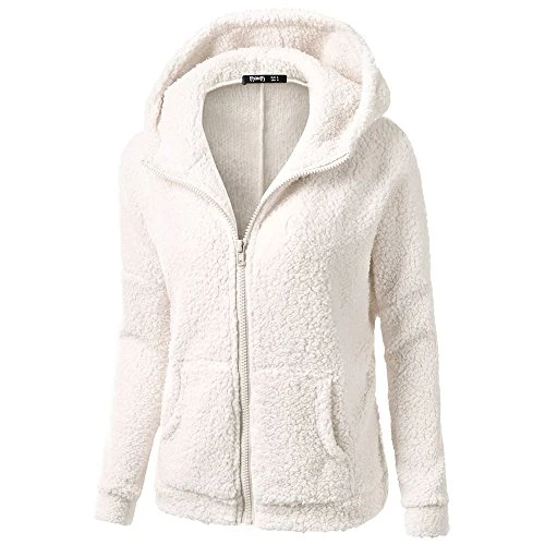Women’s Hoodies Oversized Teddy Fleece Autumn Winter Sweatshirts Fall Full Zip Up Coats with Hooded Long Sleeve Warm Outwear Ladies Fuzzy Solid Tops with Pockets(A3-White,3XL)