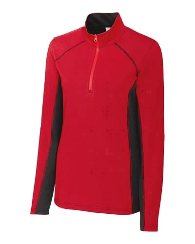 Women's Ice Pique Colorblock Half Zip Tech Pullover Sweater, Red, XS