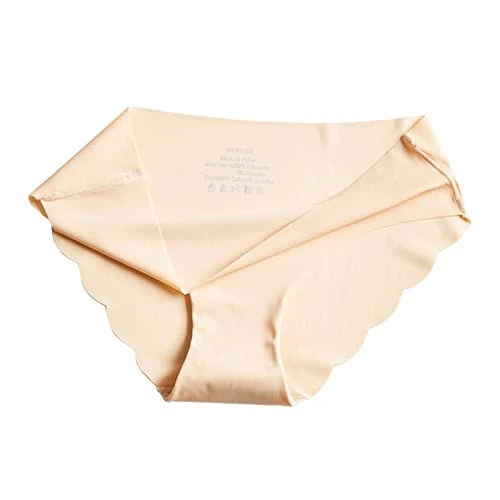 Women's Ice Silk Seamless Sports Low Waist Sexy Briefs Man Panties One Day Beige