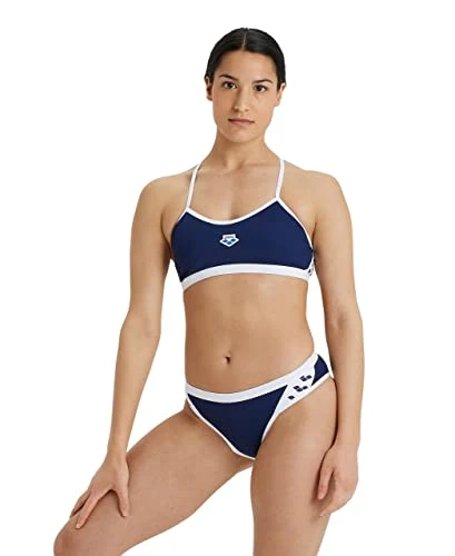 Womens Icons Bikini Cross Back Solid Two Pieces, Navy-white, 32 EU