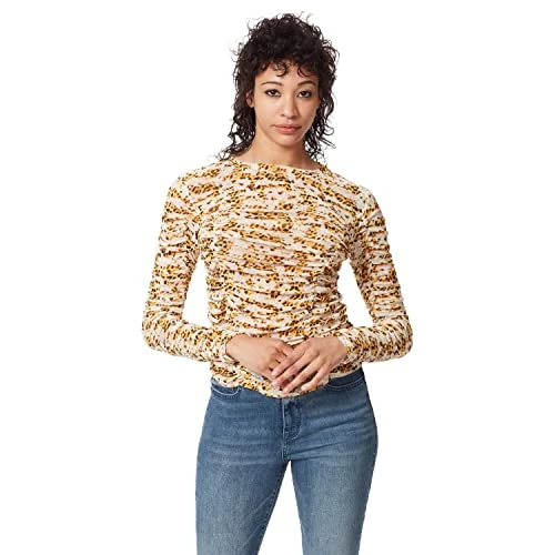 Women's Imogen Ruched Long Sleeve Knit Top, Marshmallow - Textured Leopard, M