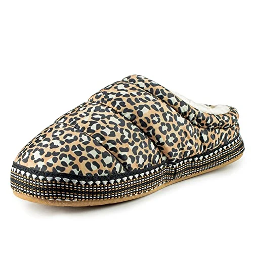 Women's Indoor/Outdoor Warm Comfortable Crius Clog Slippers with Sherpa Lining, Leopard, Small